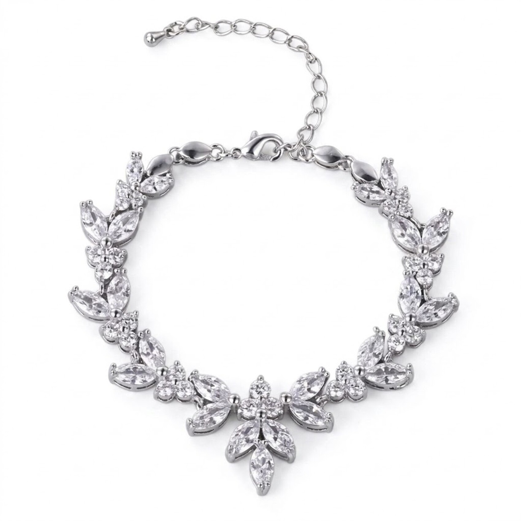 Allereya Bracciale Tennis Cristallo A Strati Vintage - Argenteo Con Zirconia E Catena 5 Cm