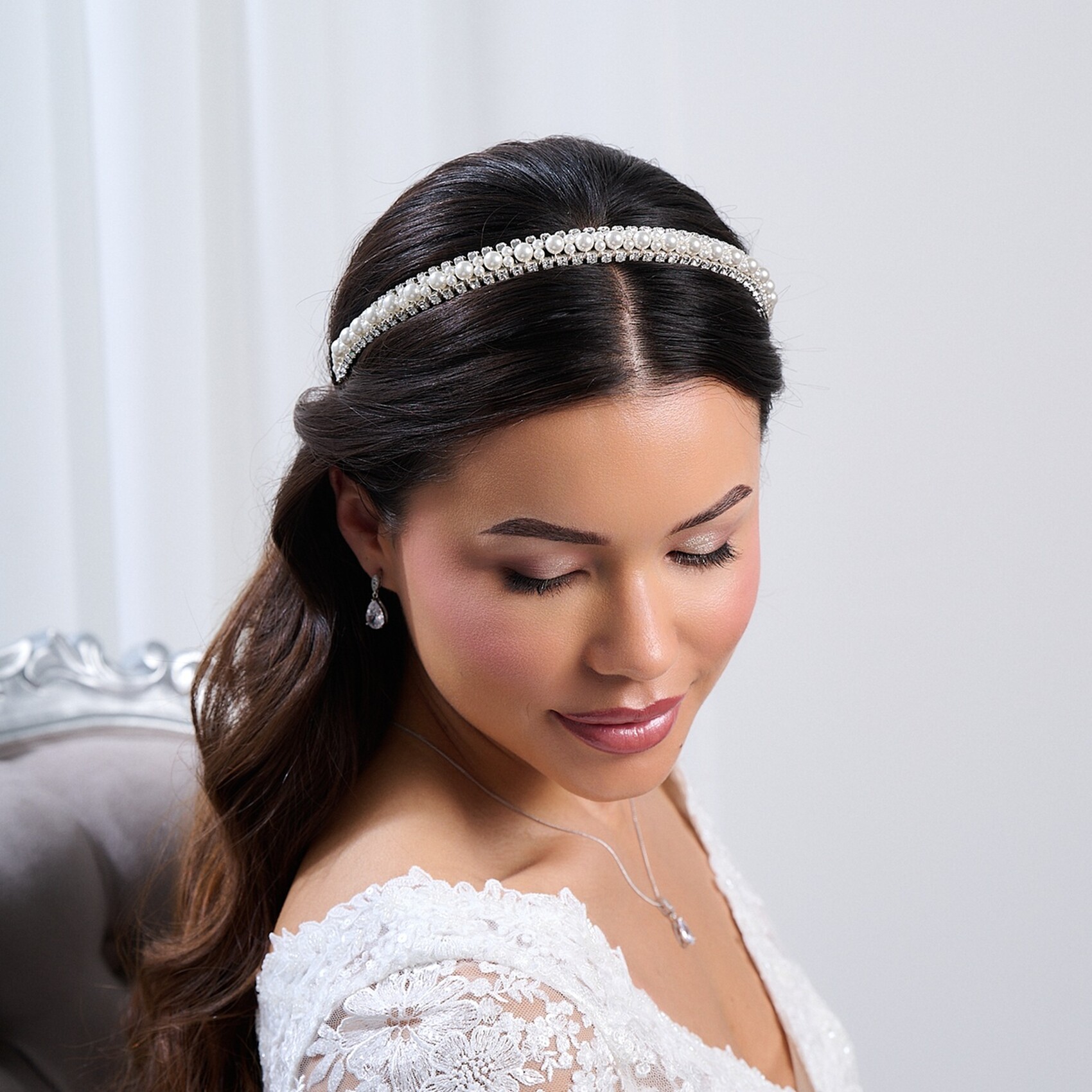 Pearl and crystal bridal wedding Headband Crystal & Freshwater Pearl Wedding Headband ABIGAIL | EDEN  main image 4