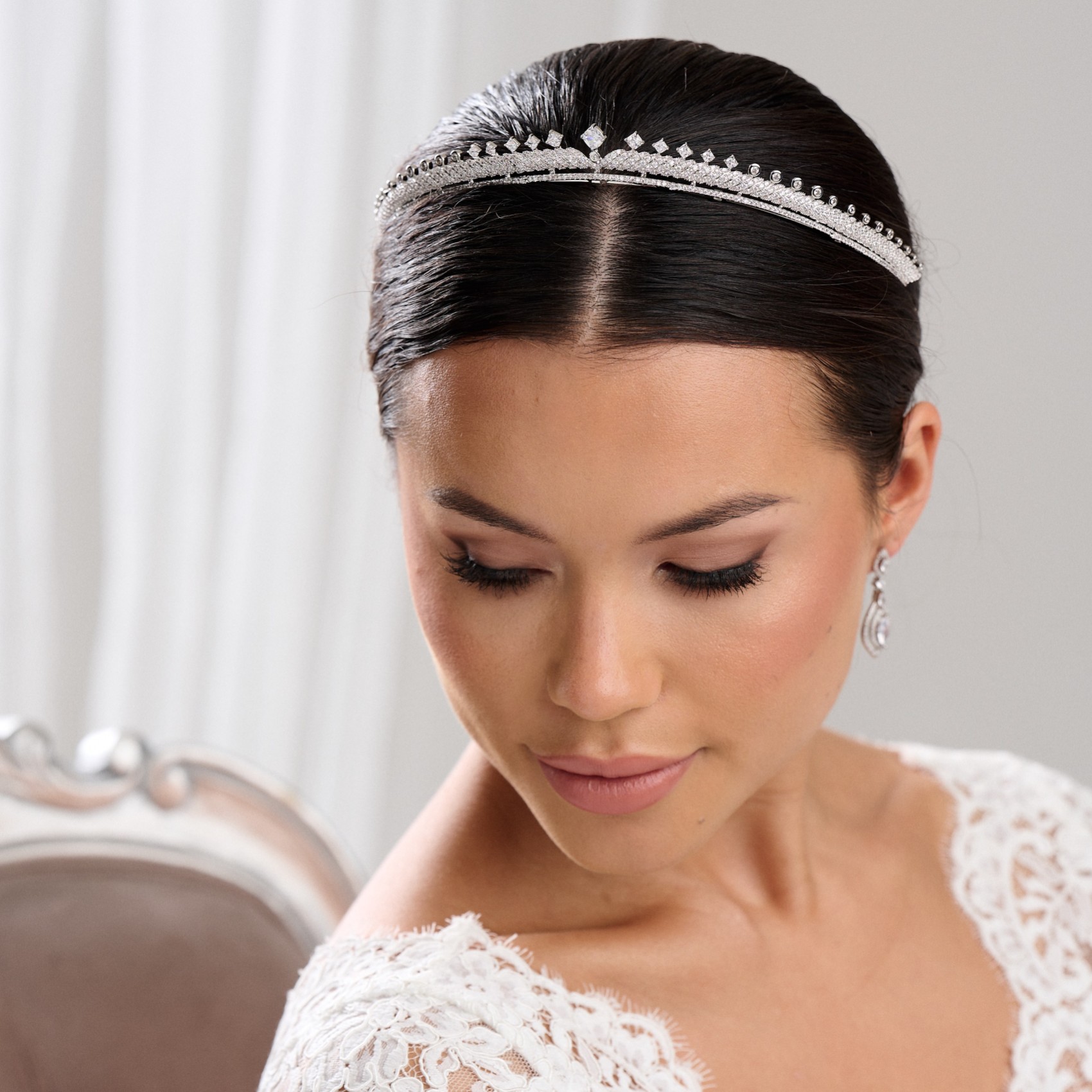 Olympia Vintage Inspired Low Crystal Bridal Tiara