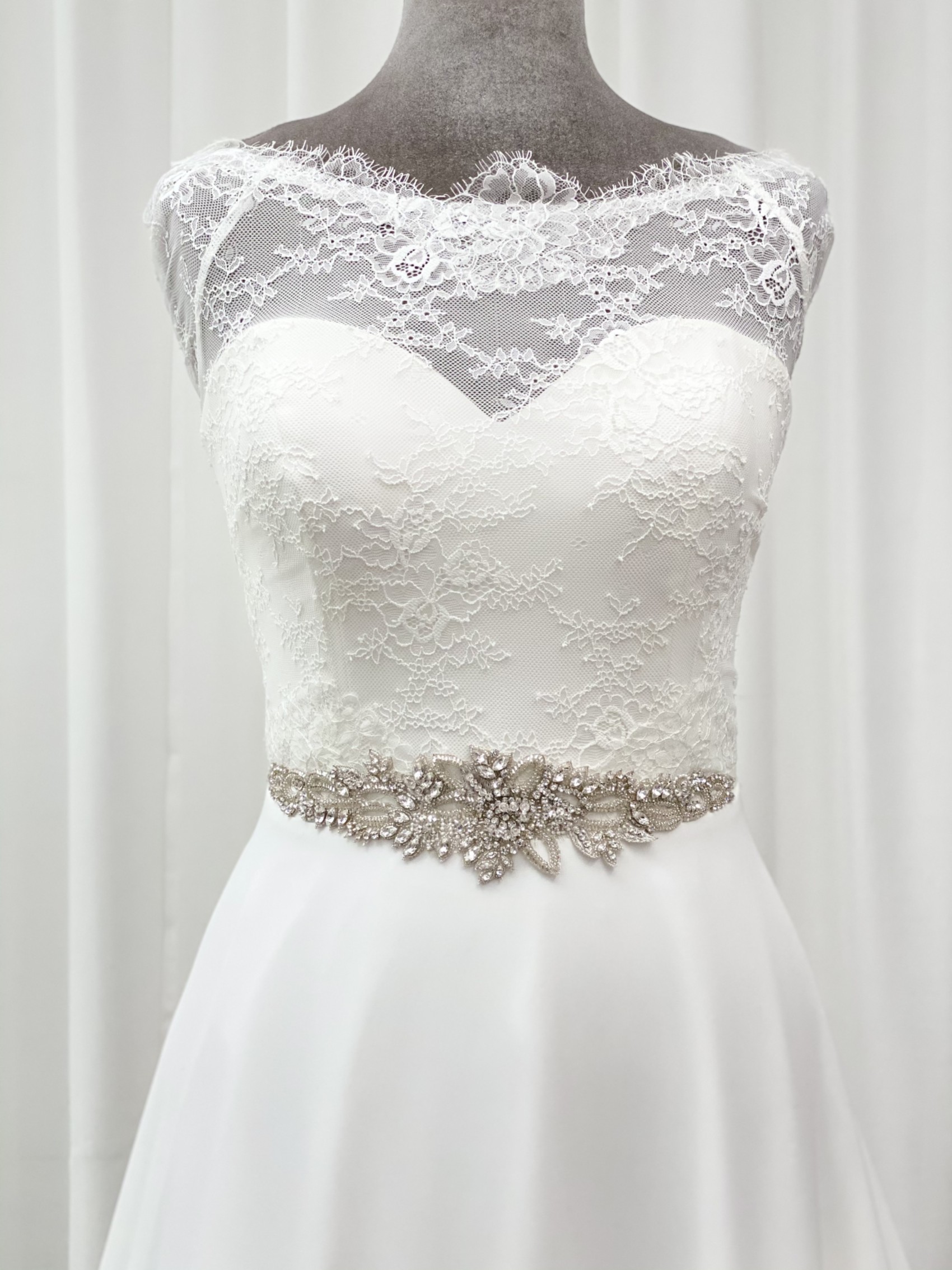 beaded dress belt Illusion A Line Sweetheart Strapless Ruffles Beaded Belt Wedding Dresses,  MW167 main image 0