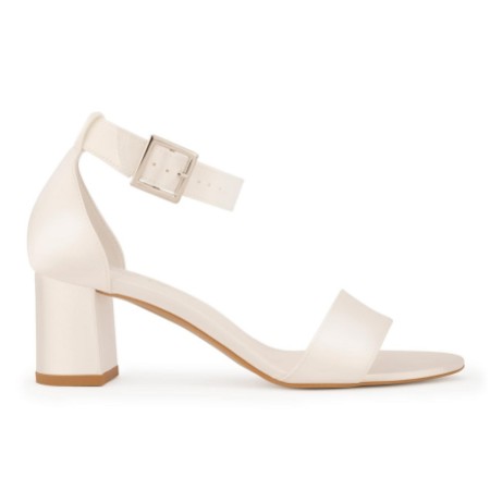 Avalia Vera Ivory Satin Wide Ankle Strap Block Heel Shoes