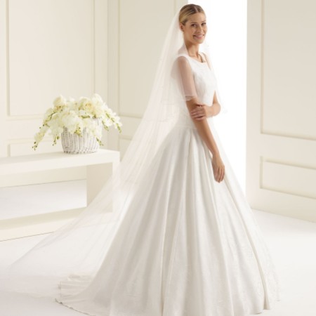Bianco Ivory Two Tier Swarovski Crystal Chapel Veil with Corded Edge S221