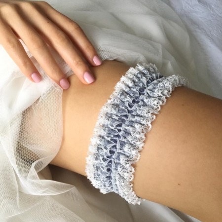 Bliss Denim Blue and Ivory Lace Reversible Wedding Garter