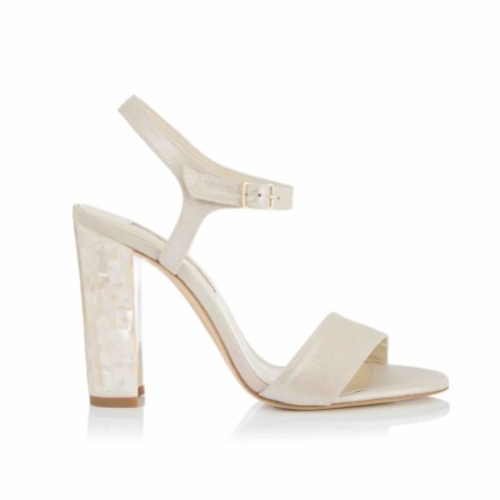 Freya Rose Martina Champagne Suede Mother of Pearl Block Heel Sandals
