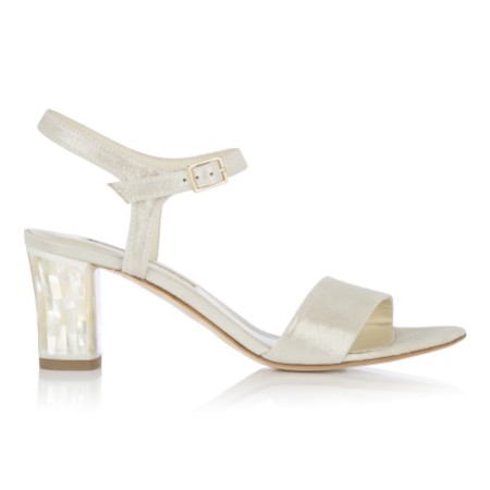 Freya Rose Martina Midi Champagne Suede Mother of Pearl Block Heel Sandals