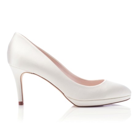 Harriet Wilde Amy Mid Heel Ivory Satin Platform Court Shoes