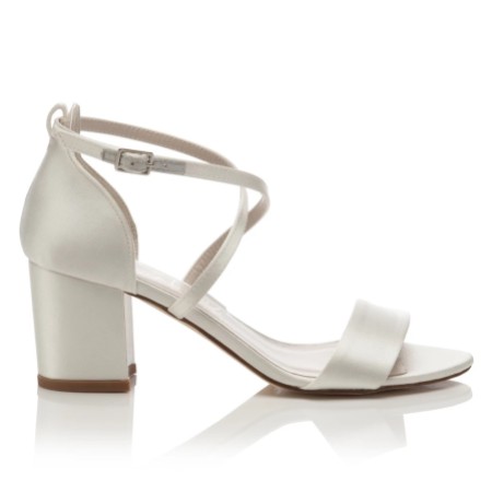 Harriet Wilde Arabella Block Mid Heel Ivory Satin Sandals