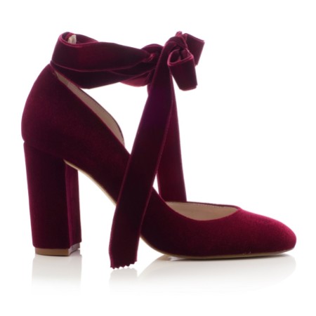 Harriet Wilde Hetty Bordo Velvet Tie Up Block Heel Court Shoes