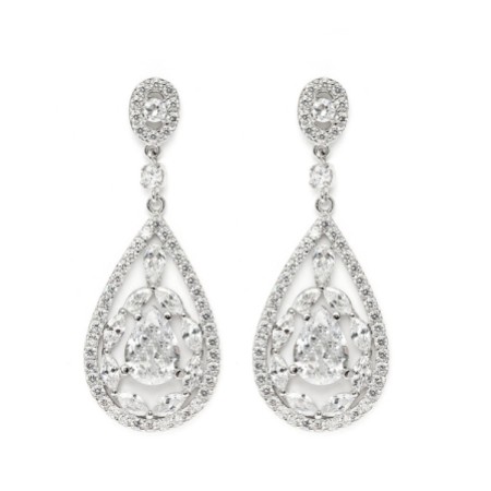 Hollywood Vintage Inspired Cubic Zirconia Drop Earrings (Silver)