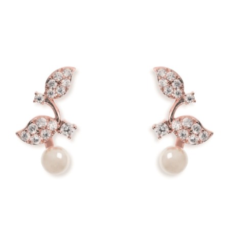 Ivory and Co Aphrodite Crystal Leaves and Pearl Wedding Earrings (Rose Gold)