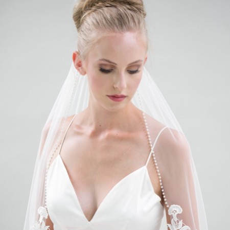 Joyce Jackson Novara Single Tier Pearl Edge Veil with Lace Motifs