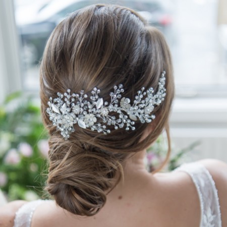 Layla Vine of Silver Enamelled Blossoms and Sprigs Hair Clip