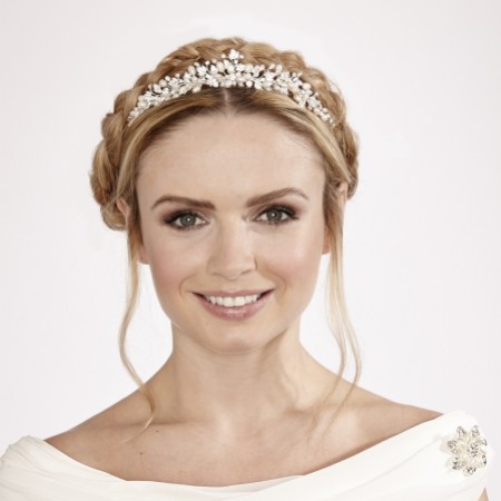 Linzi Jay Diamante Leaves and Pearl Bridal Tiara LT563