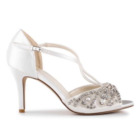 Paradox London Elin Ivory Satin Crystal Embellished T-Bar Sandals