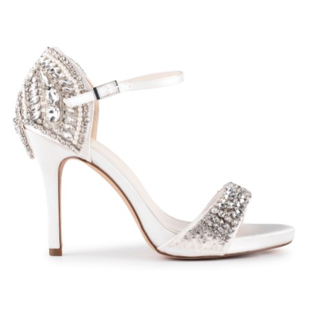 Paradox London Elodie Ivory Satin High Heel Crystal Sandals