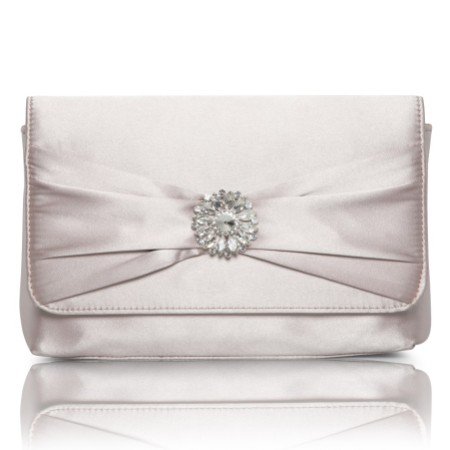 Perfect Bridal Cerise Taupe Satin Clutch Bag with Crystal Trim