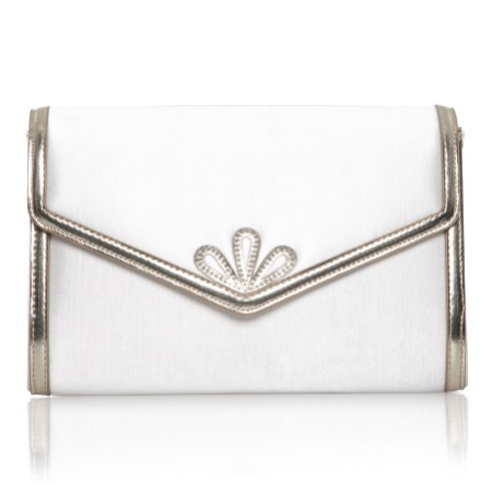 Perfect Bridal Clover Dyeable Ivory Satin and Gold Clutch Bag