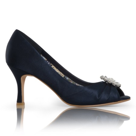 Perfect Bridal Gina Navy Satin Peep Toe Shoes with Crystal Trim