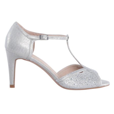 Perfect Bridal Luna Silver Shimmer Crystal Embellished T-Bar Sandals