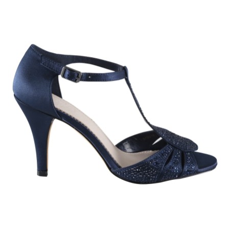 Perfect Bridal Perla Navy Crystal Embellished T-Bar Sandals