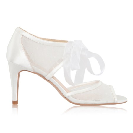 Perfect Bridal Petra Dyeable Ivory Satin and Polka Dot Mesh Sandals