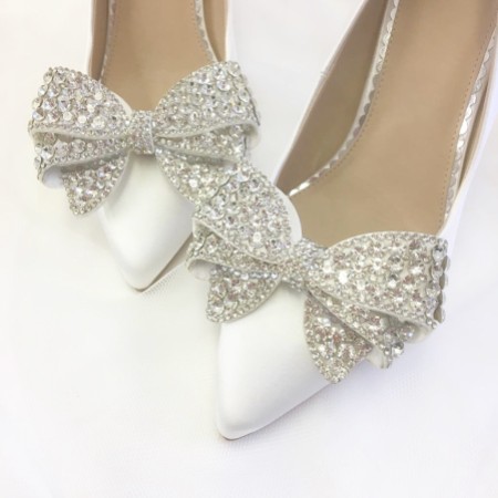 Perfect Bridal Zinnia Crystal Embellished Large Bow Shoe Clips