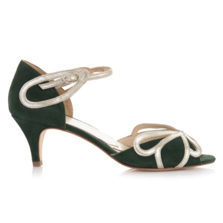 Rachel Simpson Cecelia Forest Green Suede Low Heel Sandals