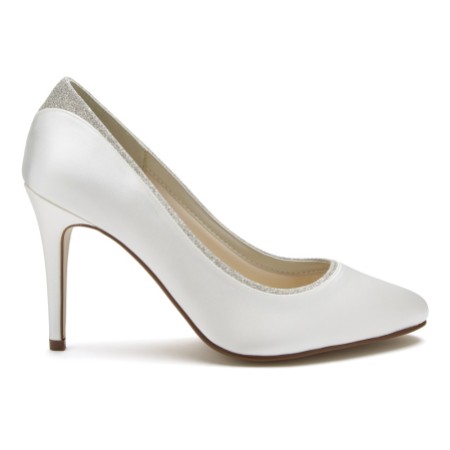 Rainbow Club Billie Dyeable Ivory Satin and Silver Glitter Court Shoes (Wide Fit)