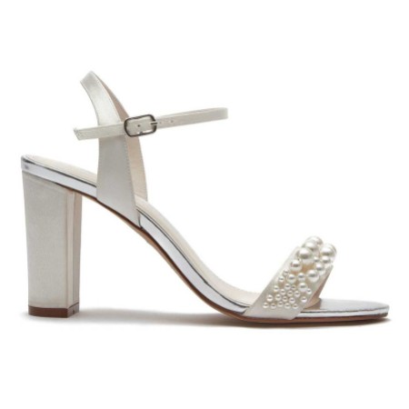 Rainbow Club Clara Ivory Satin Pearl Block Heel Bridal Sandals