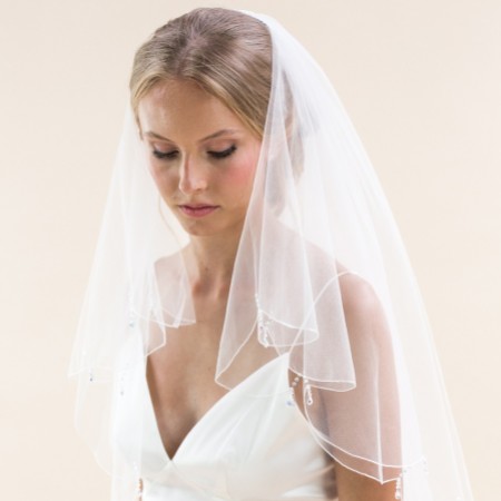 Rainbow Club Firefly Ivory Scalloped Edge Veil with Crystal Drops