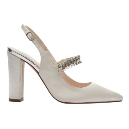 Rainbow Club Freya Ivory Satin Sparkly Slingback Block Heels