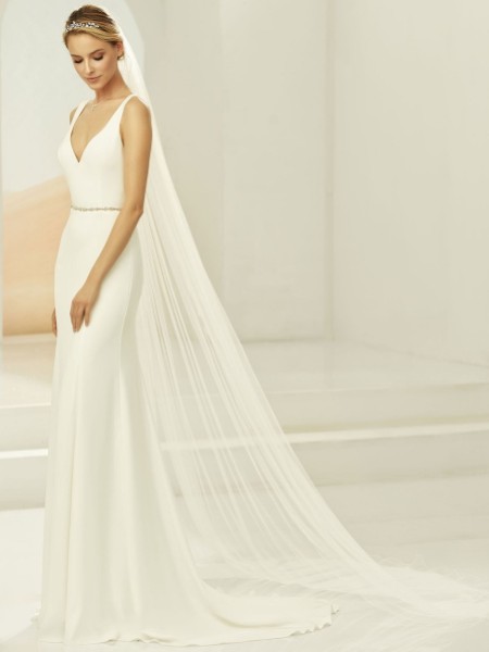 Bianco Ivory Plain Single Tier Chapel Veil with Corded Edge S388