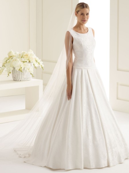Bianco Ivory Single Tier Swarovski Crystal Chapel Veil with Corded Edge S223