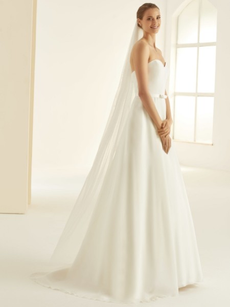 Bianco Single Tier Glitter Tulle Floor Length Veil S361