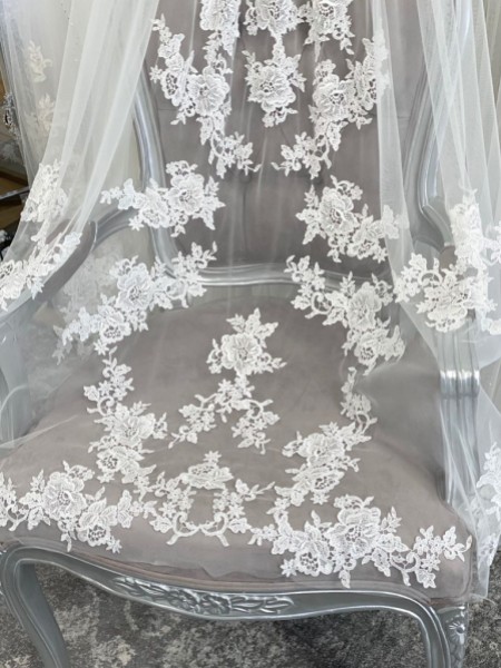 Joyce Jackson Arabian Nights Single Tier Cathedral Veil with Floral Lace Motifs