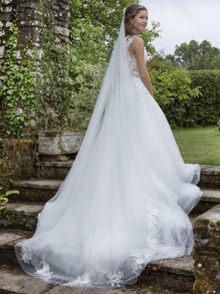 Joyce Jackson Dawn Chapel Length Veil with Beaded Floral Motifs