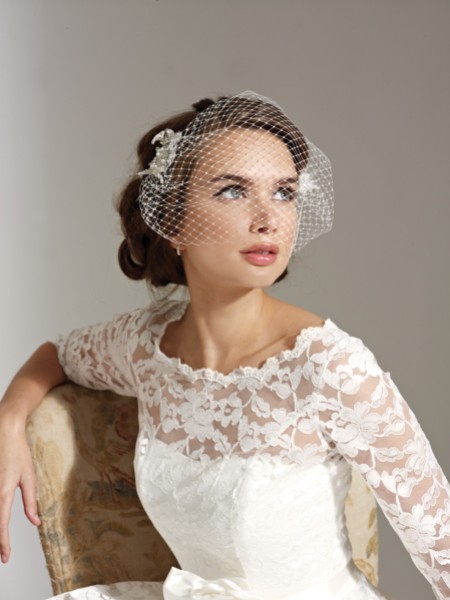 Joyce Jackson Mauricia Birdcage Veil with Beaded Lace Motifs