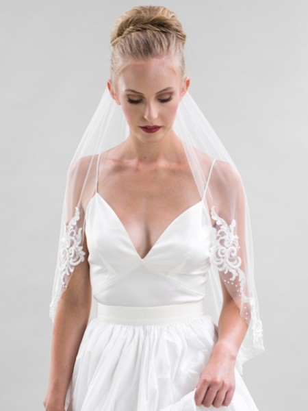 Joyce Jackson Milan Single Tier Pearl Embellished Lace Veil