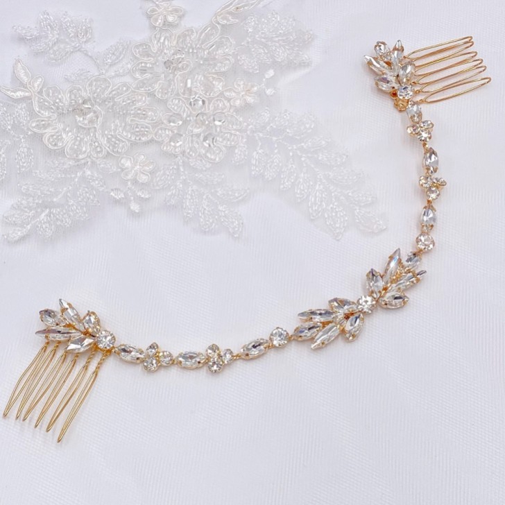 Acessório de cabelo para casamento «Melody Gold» com cristais drapeados