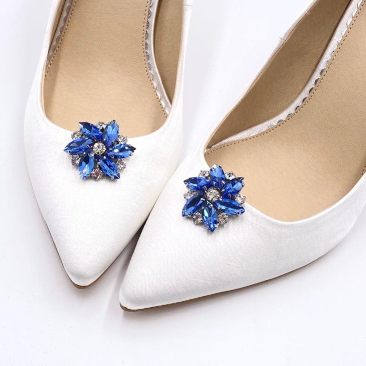 Adornos para zapatos con forma de flor de cristal azul zafiro