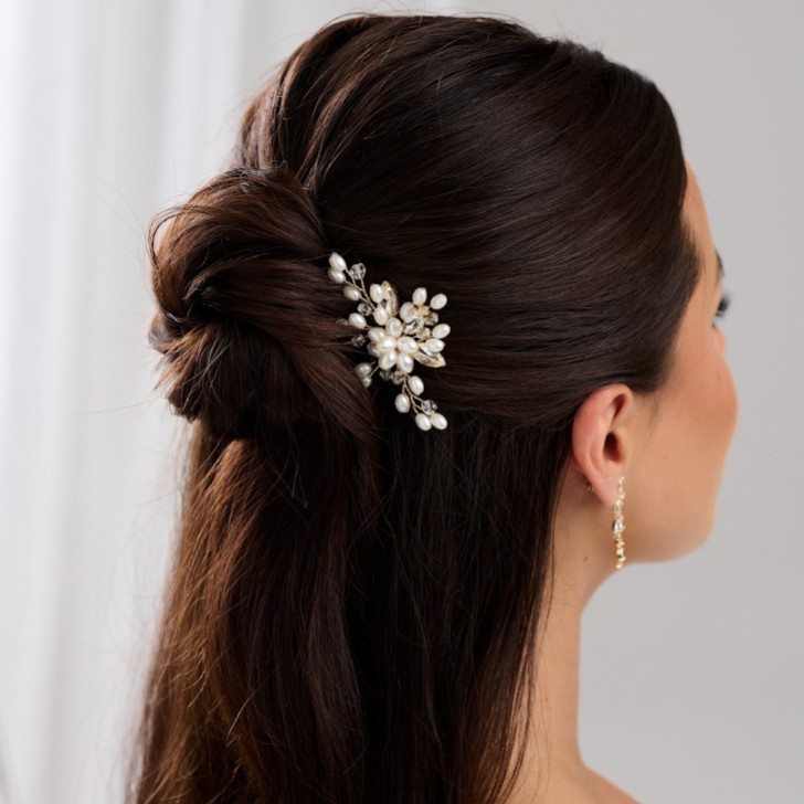Alfinete de cabelo para casamento Ellie Pearl Cluster (dourado)