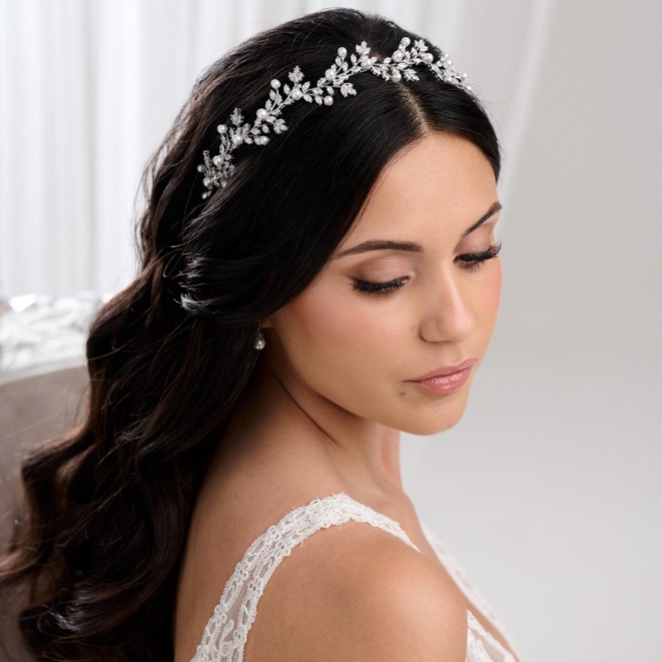 Amalfi Crystal Blätter und Perle Hochzeit Stirnband