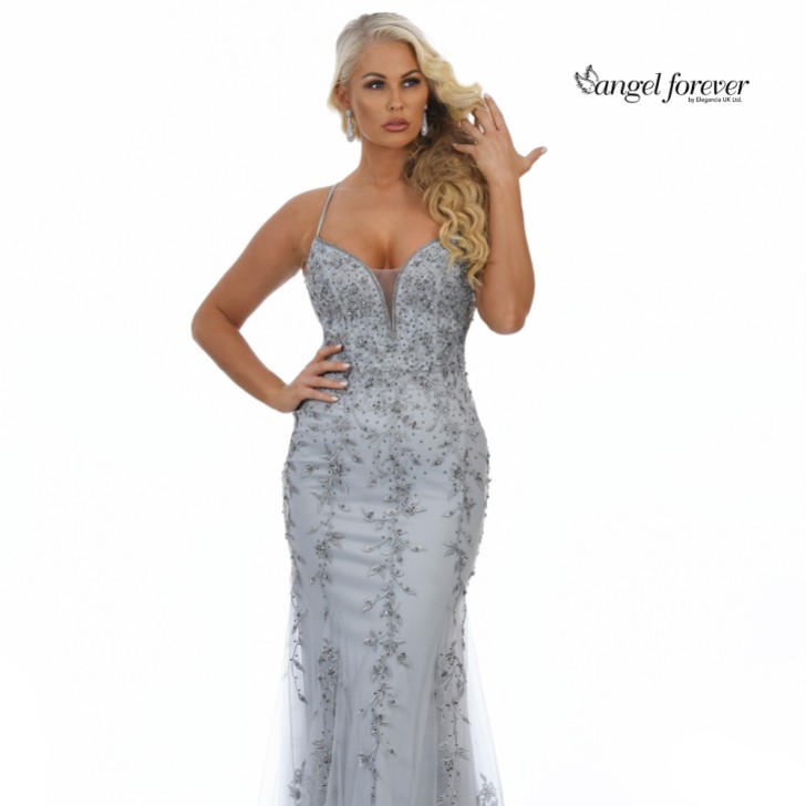 Angel Forever Beaded Lace Backless Fishtail Prom Dress (Silver)