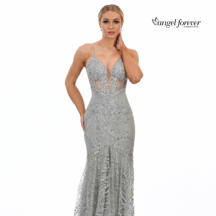 Angel Forever Vestido de fiesta ajustado con encaje brillante (plateado)