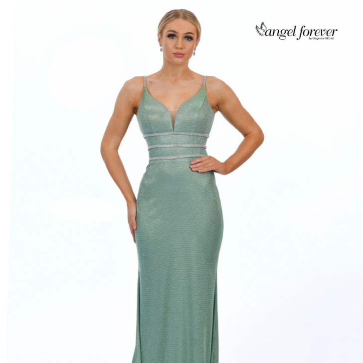 Angel Forever Vestido de fiesta con corte de cola de pez de tejido brillante y detalles de strass (color menta)