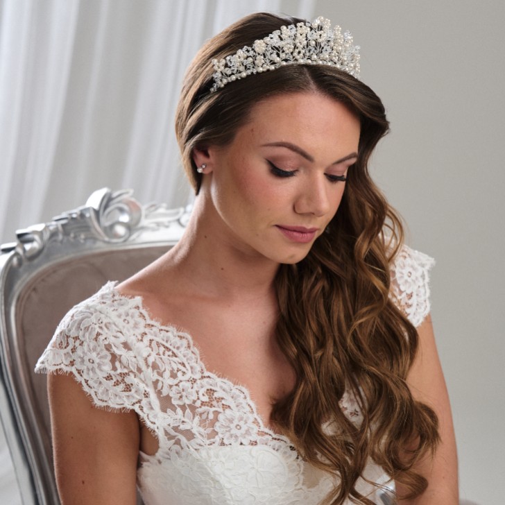 Arianna Floral Pearl and Crystal Statement Tiara AR749