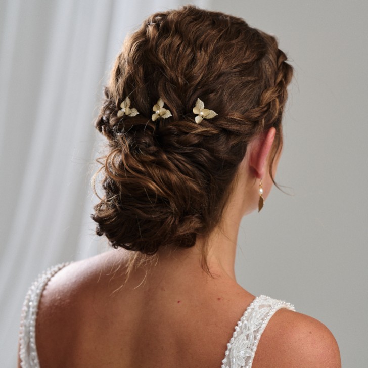 Arianna Iris Set of 3 Flowers and Leaves Hair Pins ARP633