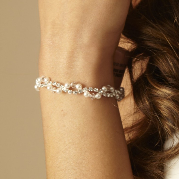 Arianna Pearl and Diamante Wedding Bracelet ARW093