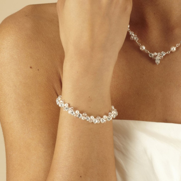 Arianna Pulsera de boda Hayworth con perlas y cristales entrelazados ARW092