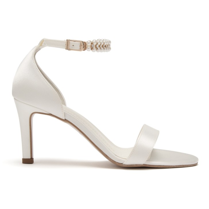 Avalia Elva Ivory Satin Barely There Pearl Ankle Strap Sandals
